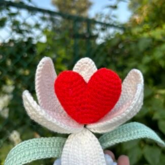 single heart flower crochet pot